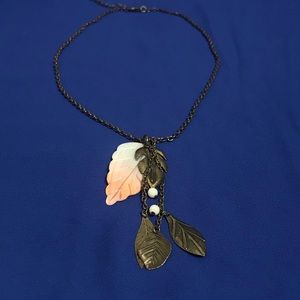 Long Necklace with Leaf Charms